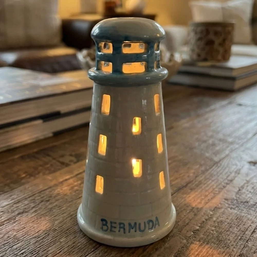 Bermuda Trader Lighthouse Tea Light Ceramic Candle Holder Decorative Blue White - Picture 16 of 16